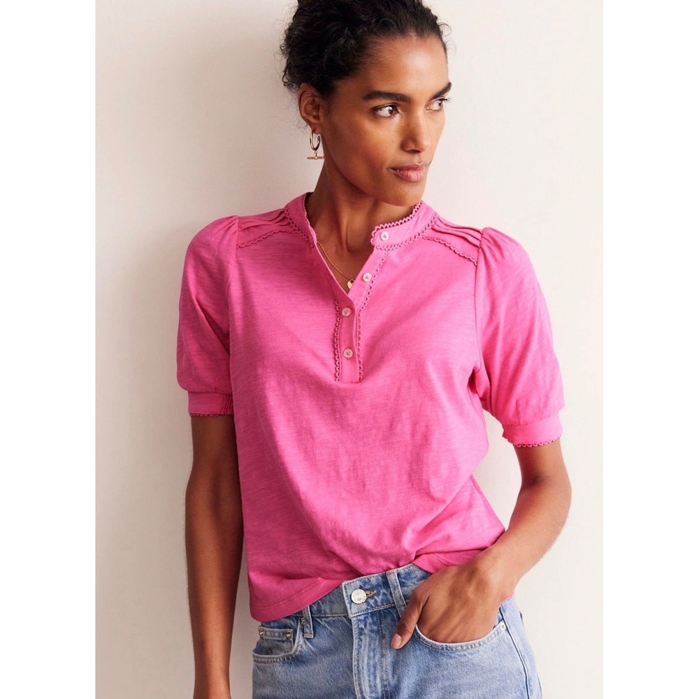 Boden Pink Short-Sleeve Knit Polo Blouse